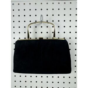 Vtg 1960s Ande Black Fabric Evening Bag Gold Frame Top Handle Clutch